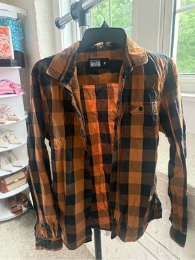 Clock House Orange and Black Buffalo Plaid Button-Up Shirt